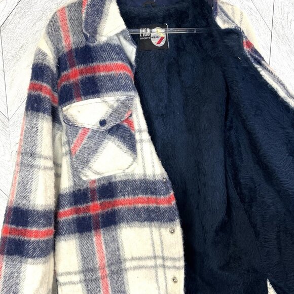 Vintage 70's Jacket Shacket Mens Size Medium Plaid Snap Front Retro Hipster - Picture 8 of 9